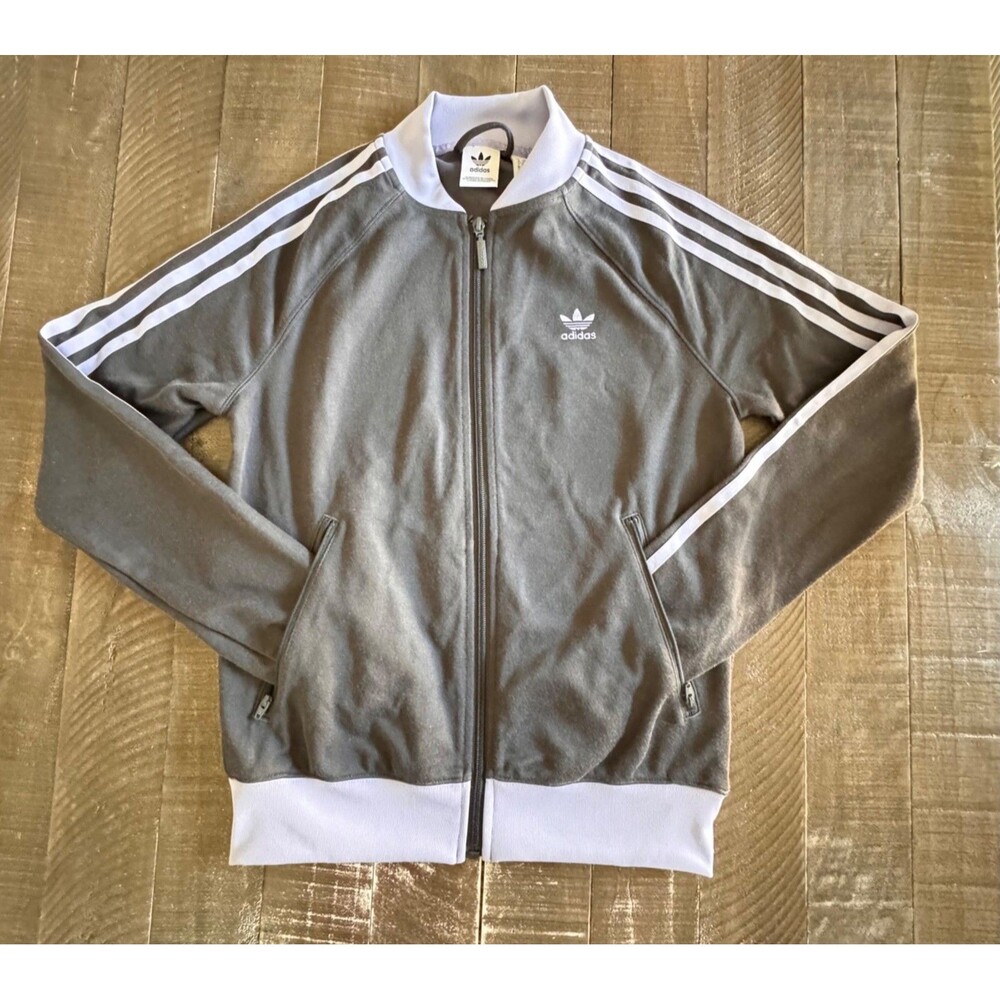 Adidas Originals Womens Floral Embroidered SST Track Jacket Gray Lavender Sz XS